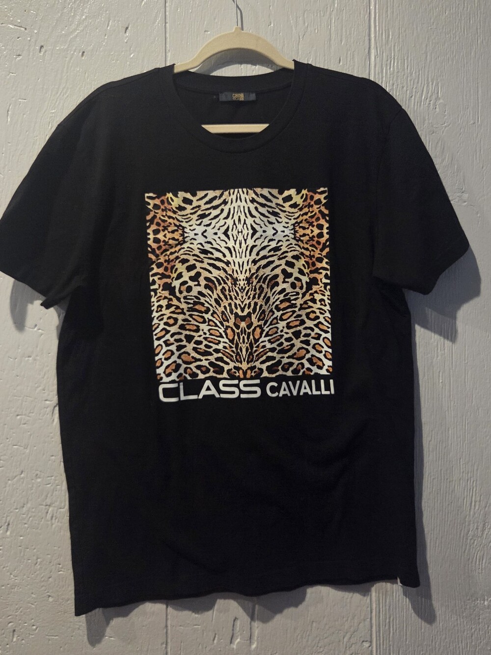 Cavalli Class Black Graphic Leopard-Print Men's T-Shirt